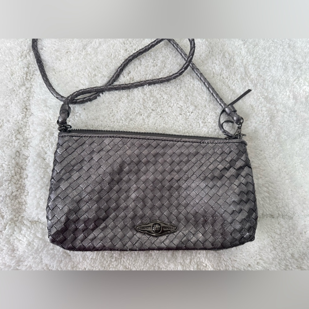 Elliott Lucca Gun Metal Woven Leather Convertible crossbody bag-Preloved